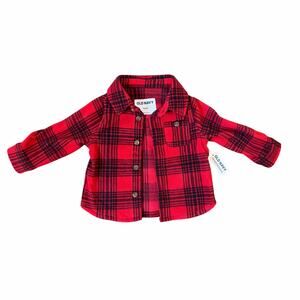 Old Navy Black and Red Buffalo Plaid Fleece Button Up Jacket Size 12-18m Holiday